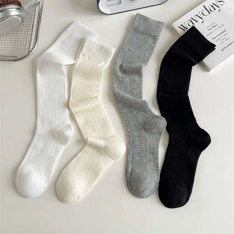 Women Mid-Calf Socks – Cotton Long Socks in Black, White & Gray