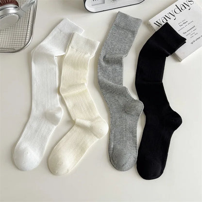 Women Mid-Calf Socks – Cotton Long Socks in Black, White & Gray