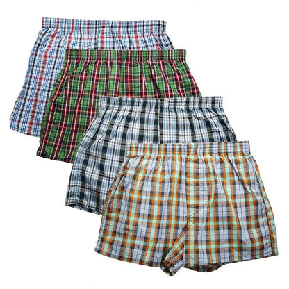 Men’s Cotton Boxer Shorts 4 Pack – Classic Plaid Loose Fit