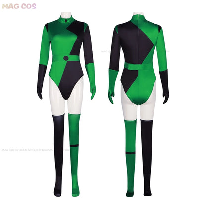 Kim Shego Cosplay Possible Anime Cartoon Series Superhero Jumpsuit Costume Wig Halloween Anti-hero Villainess Uniform Roleplay