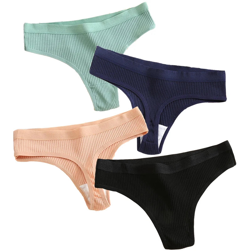 Women’s Cotton Thongs – 4-Piece Striped Underwear Set