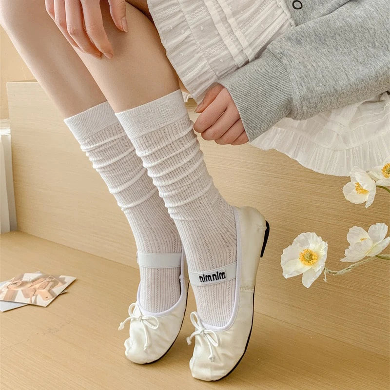 Women Mid-Calf Socks – Cotton Long Socks in Black, White & Gray