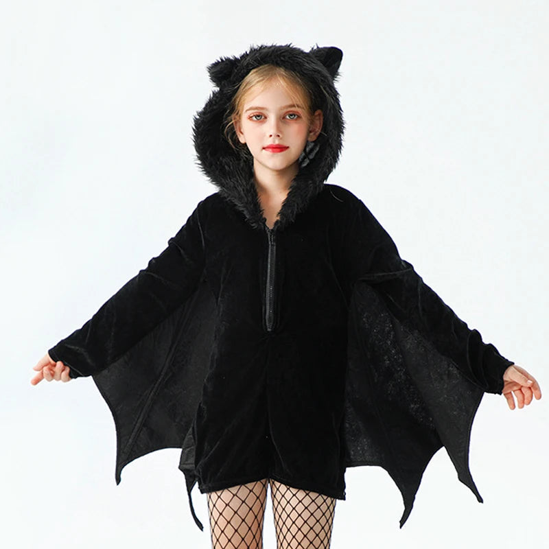 Purim Bat Jumpsuit For Girl Costume Creepy Vampire Animal Spooktacular Outfit Cosplay Carnival Halloween Fancy Party Dress