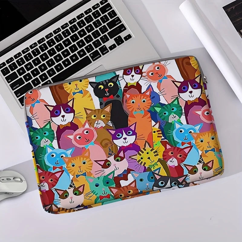 Cat Pattern Laptop Bag – Colorful Polyester Briefcase for 14-Inch
