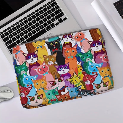 Cat Pattern Laptop Bag – Colorful Polyester Briefcase for 14-Inch