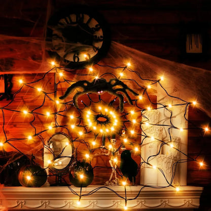 Halloween LED String Light Spider Web Ghost Festival Atmosphere Light for Haunted House Party Decoration Colorful Lighting