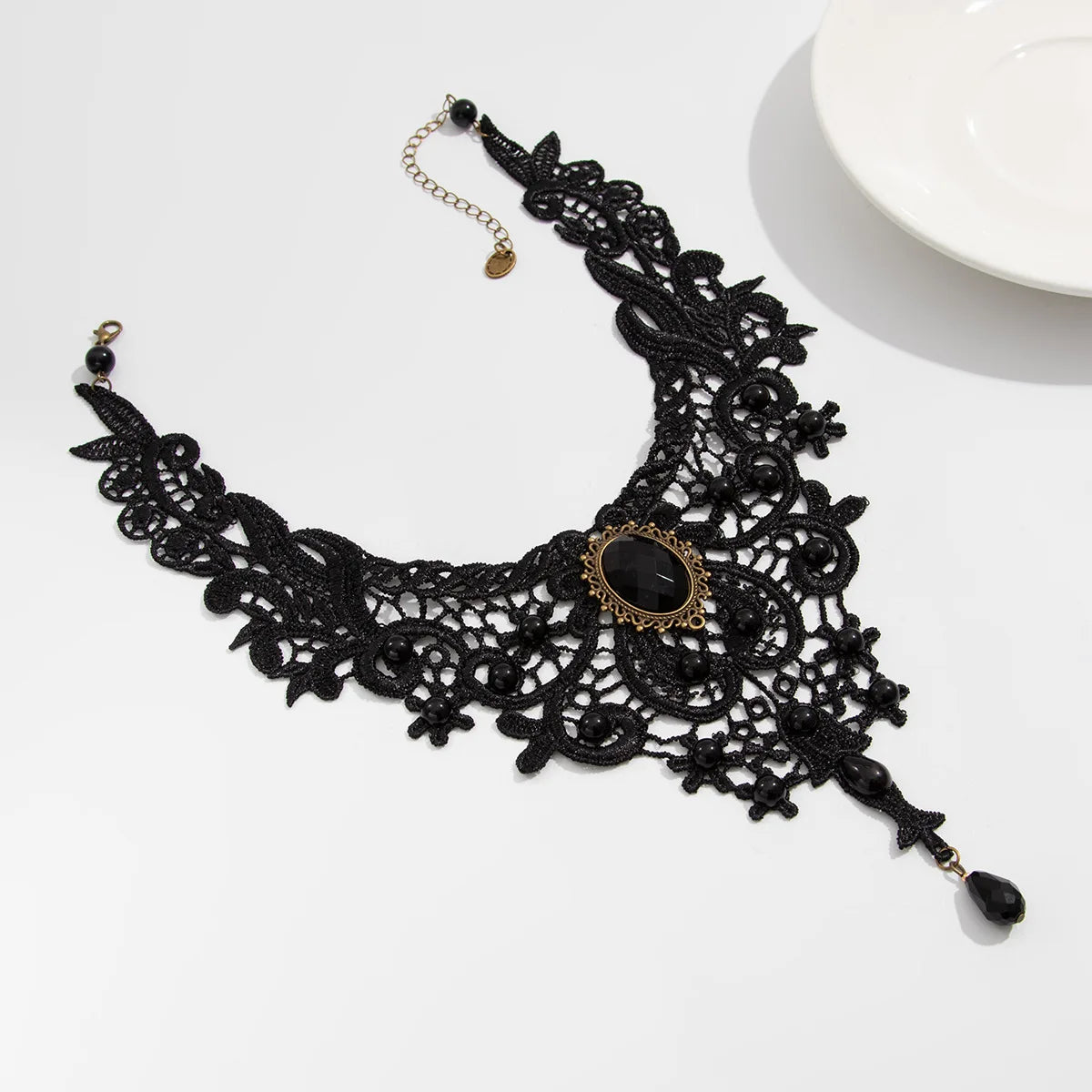 Gothic Lace Bead Necklace – Vintage Steampunk Pendant Style