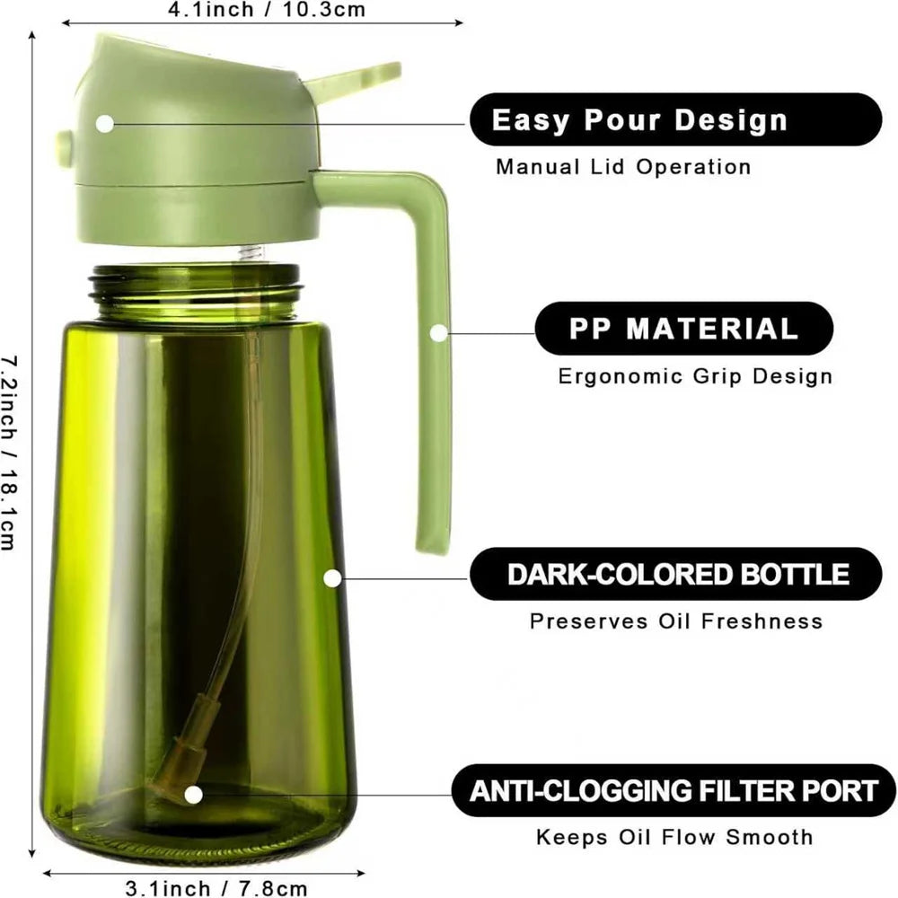 Oil Sprayer 470ml 2-in-1 Glass Olive Oil Dispenser Bottle