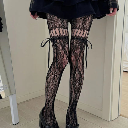 Lace Bow Tights for Women – Decorative Hollow Out Design