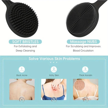 Silicone Back Scrubber Long Handle Shower Body Brush