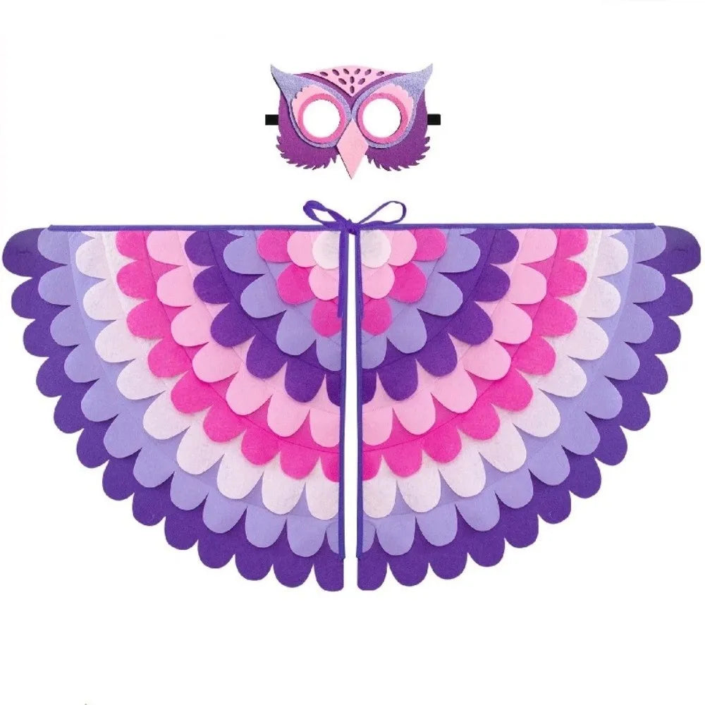 Cute Felt Cloth Halloween Cloak with Mask Bird Wings Owl Halloween Children Costume Robe Cosplay Cape Mask Set Costume Ball