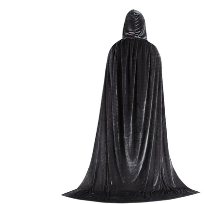 Adult Kids Halloween Pleuche Velvet Cloak Cape Hooded Medieval Costume Witch Wicca Vampire Halloween Cosplay Costume Cape