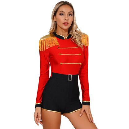 Womens Circus Ringmaster Halloween Cosplay Costume Glitter Lion Tamer Director Uniform Circus Majorette Carnival Clown Clothings