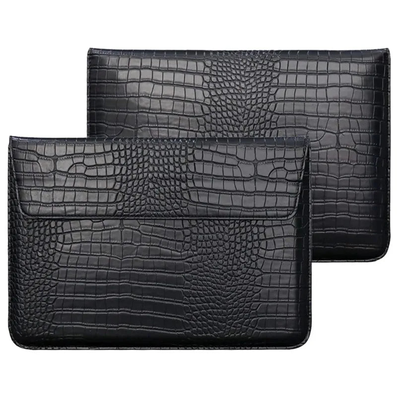 Crocodile Grain Laptop Sleeve – PU Leather Flip Case with Stand