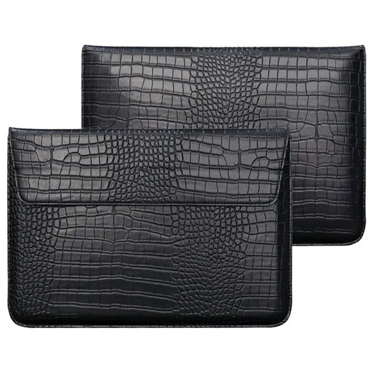 Crocodile Grain Laptop Sleeve – PU Leather Flip Case with Stand
