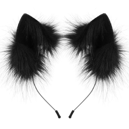 Handmade Faux Fur Animal Ears Headband Furry Cat Fox Ear Hairhoop Headwear Costume Accessory for Cosplay Masquerade