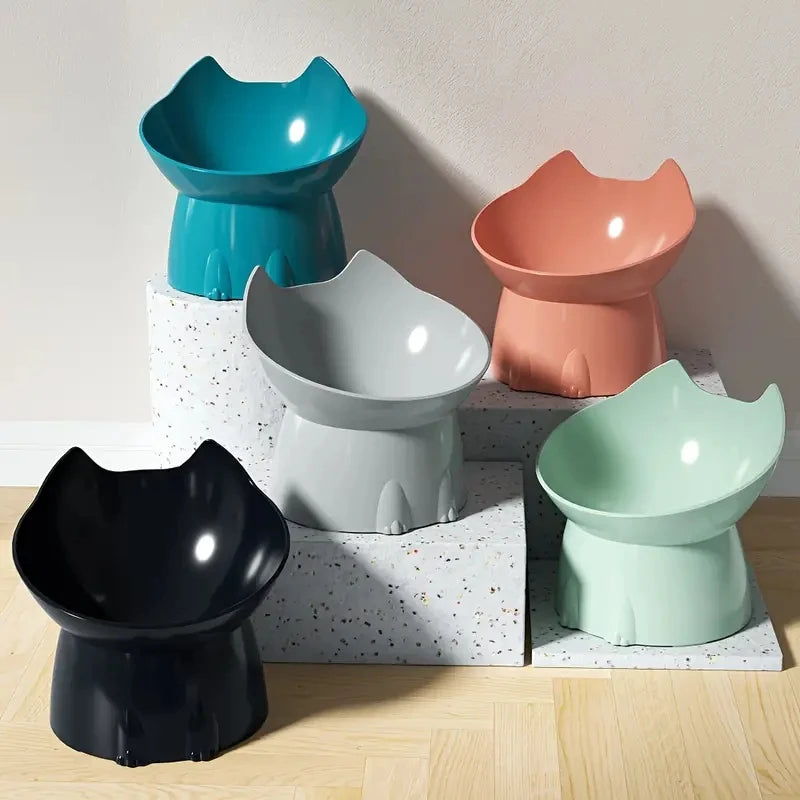 Elevated Cat Bowl Raised Plastic Feeding Dish with Tilted Edge