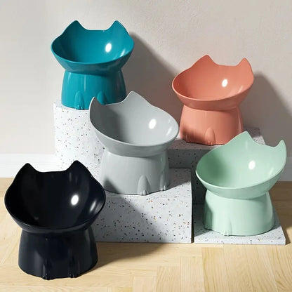 Elevated Cat Bowl Raised Plastic Feeding Dish with Tilted Edge