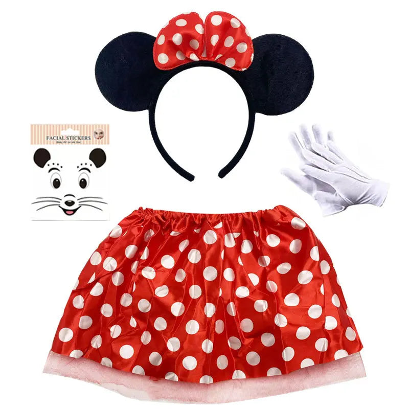 Polka Dots Tutu with Mouse Ears Headband Girls Halloween Costume Birthday Dress Up Accessories nose headpiece skirt vestidos