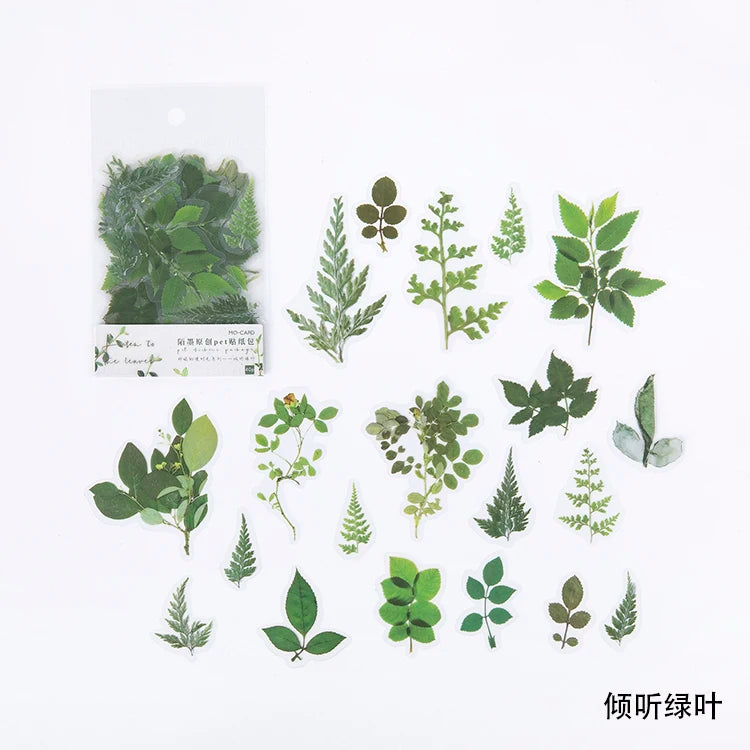 Floral Sticker Set 40pcs Ginkgo Leaf PET Stickers for Journals & Crafts
