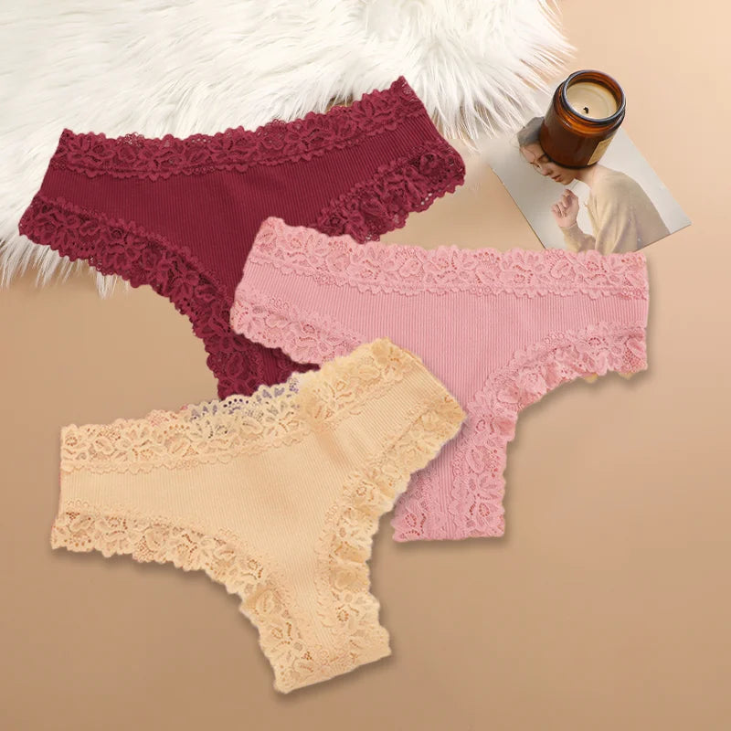 Cotton Panties for Women – Floral Lace Briefs 3-Pack