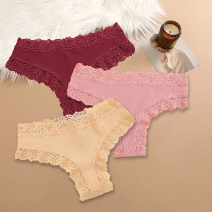 Cotton Panties for Women – Floral Lace Briefs 3-Pack