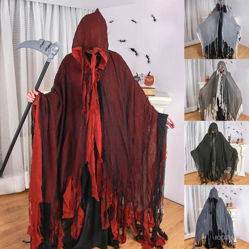 Halloween Grim Reaper Cloak Long Hooded Unisex Suitable For Devil Grim Reaper Witch Wizard Christmas Cosplay Red Death Cloaks