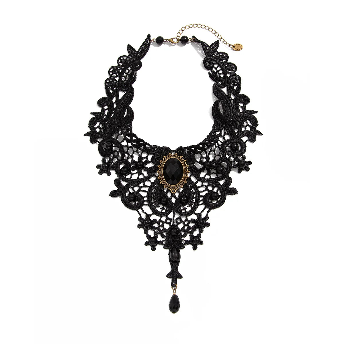 Gothic Lace Bead Necklace – Vintage Steampunk Pendant Style