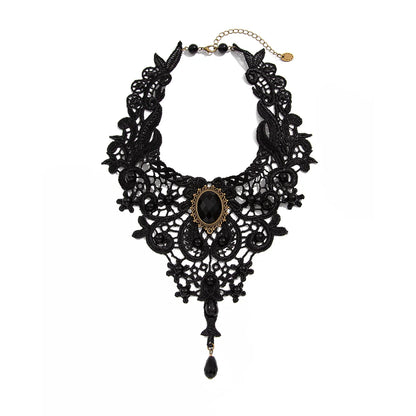Gothic Lace Bead Necklace – Vintage Steampunk Pendant Style