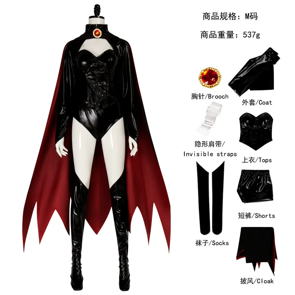 7PCS Sexy Madelyne Pryor Cosplay Costume Jumpsuit Cloak XX Men Villain Uniform Outfit Halloween Carnival Leather Battle